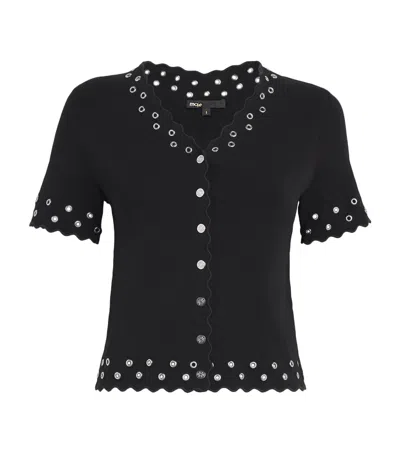 Maje Scalloped Eyelet Cardigan In Black