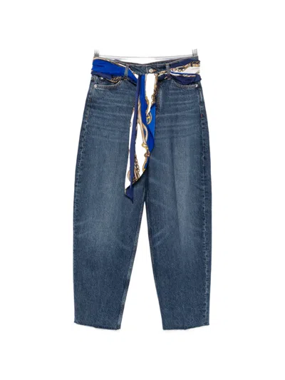 Maje Scarf-belt Raw-cut Jeans In Blue