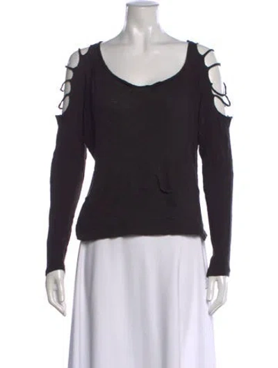 Pre-owned Maje Scoop Neck Long Sleeve Top In Black