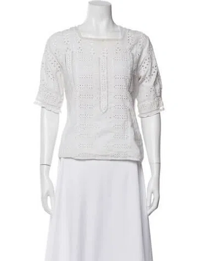 Pre-owned Maje Scoop Neck Short Sleeve Blouse In White