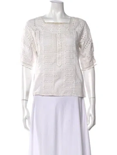 Pre-owned Maje Scoop Neck Short Sleeve Blouse In White