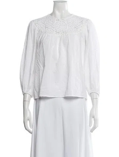 Pre-owned Maje Scoop Neck Three-quarter Sleeve Blouse In White