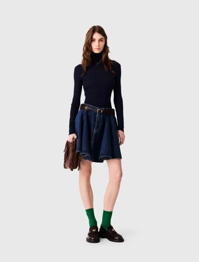 Maje Second-skin High-neck Jumper In Navy