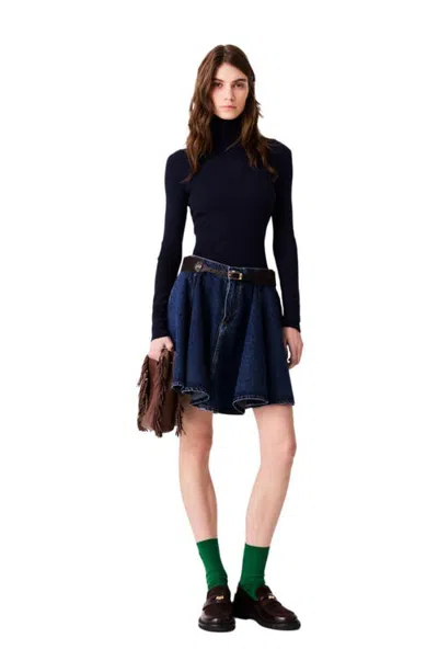 Maje Second-skin High-neck Sweater In Blue