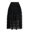 Maje Josepha Ruffle-tiered Tulle Midi Skirt In Black