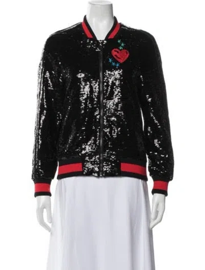 Pre-owned Maje Sequin Bomber Jacket In Black