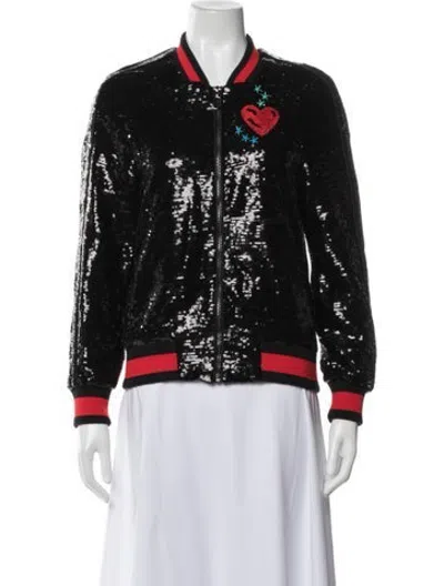 Pre-owned Maje Sequin Bomber Jacket In Black