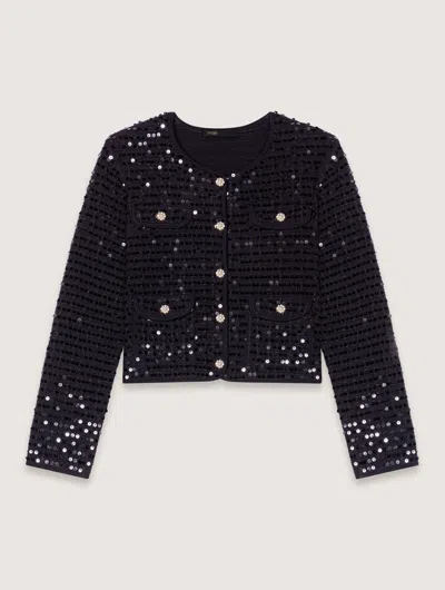 Maje Sequin Cropped Cardigan In Black