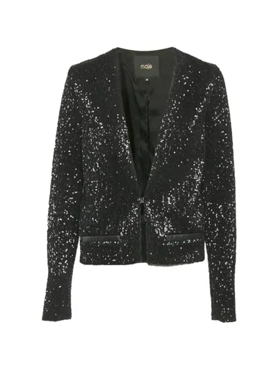 Pre-owned Maje Sequin Cropped Jacket In Black