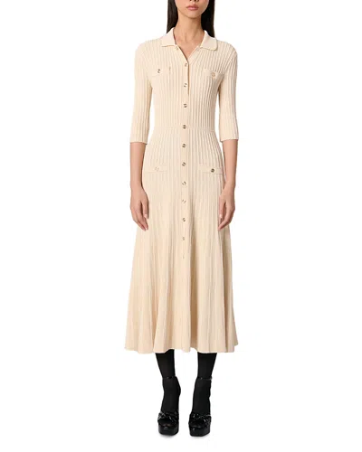 Maje Sequin Embellished Knit Midi Dress In Beige