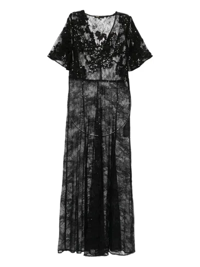 Maje Sequin-embellished Maxi Dress In Black