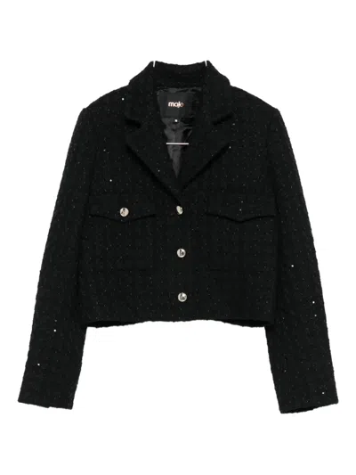 Maje Sequin-embellished Tweed Blazer In Black