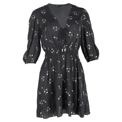 Maje Sequin-embellished V-neck Mini Dress In Black Polyester