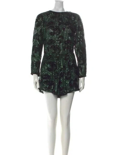 Pre-owned Maje Sequin Floral Print Romper In Green