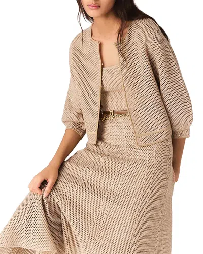 Maje Sequin Knit Cardigan In Brown
