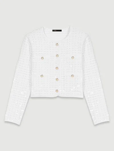Maje Sequin Knit Cardigan In White