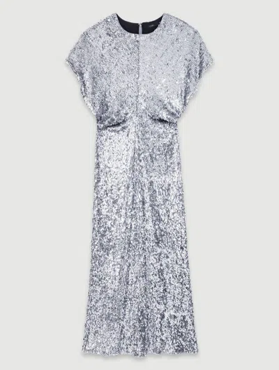 Maje Sequin Maxi Dress In Silver