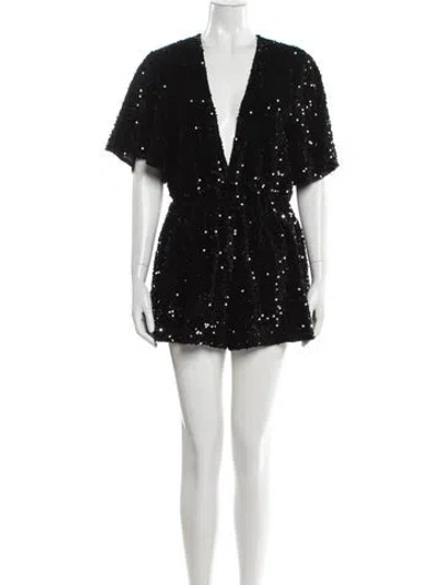 Pre-owned Maje Sequin Plunge Neckline Romper W/ Tags In Black