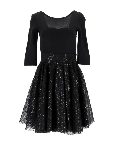 Maje Sequin Skirt Dress In Black Polyamide