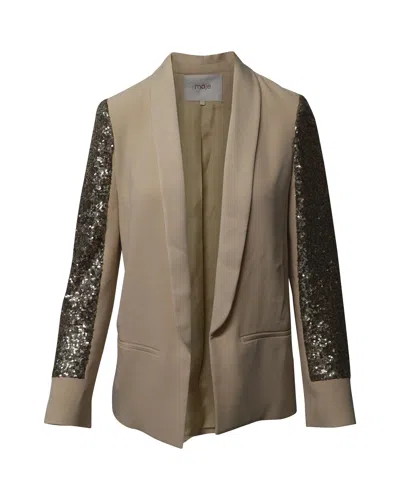 Maje Sequin Sleeve Shawl Blazer In Beige Wool In Multi