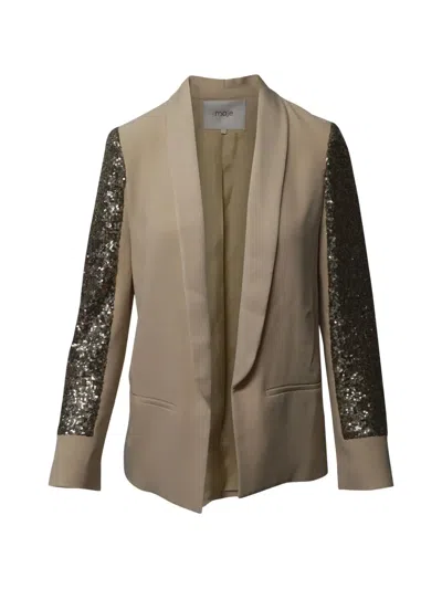 Pre-owned Maje Sequin Sleeve Shawl Blazer In Neutral