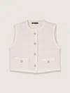 Maje Tweed Waistcoat In Ecru