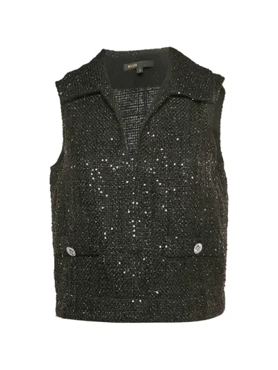 Pre-owned Maje Sequin Tweed Top In Black