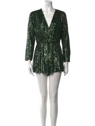 Pre-owned Maje Sequin V-neck Romper W/ Tags In Green