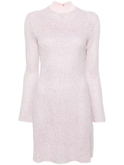 Maje Sequined Open-knit Minidress In Pink