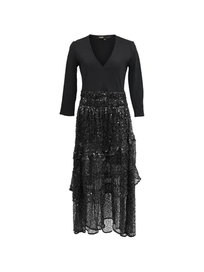 Pre-owned Maje Sequined Tiered Midi Dress In Black