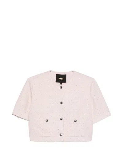 Maje Sequin-embellished Cropped Jacket In Pink