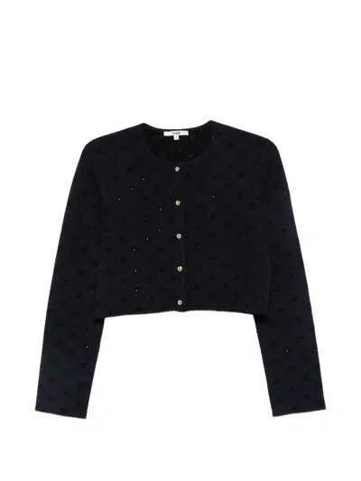 Maje Womens Navy Sequin-embellished Jacquard Woven Cardigan In Blue