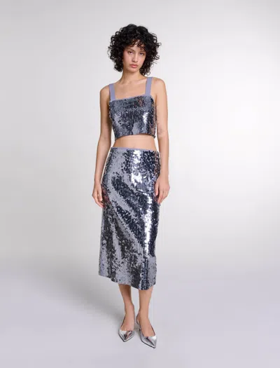 Maje Sequinned Knit Top In Grey