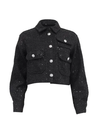 Pre-owned Maje Sequinned Tweed Jacket In Black