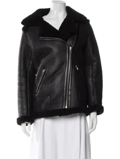 Pre-owned Maje Shearling Biker Jacket In Black