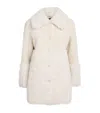 Maje Shearling Collared Coat In Neutral