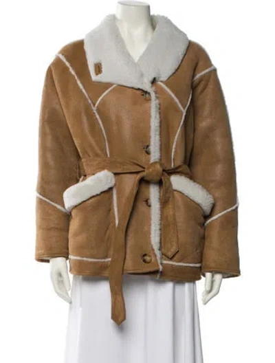 Pre-owned Maje Shearling Fur Coat In Brown