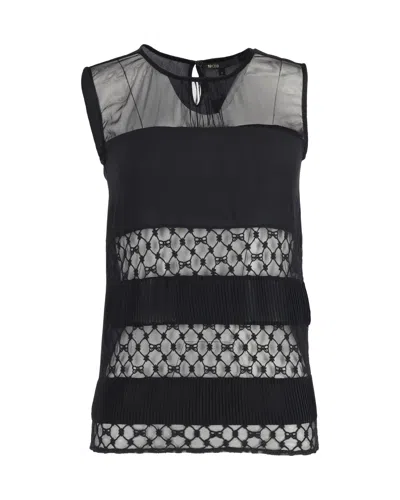 Maje Sheer Panel Sleeveless Top In Black Silk