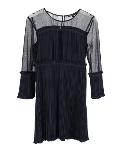 Maje Sheer Sleeve Mini Dress In Blue Polyester