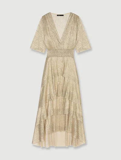 Maje Womens Or Ruffino Metallic Tiered-hem Woven Midi Dress