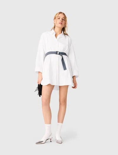 Maje Shirt Dress With Contrast Belt In White