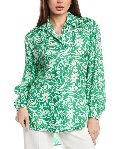 Maje Floral-print Cupro-blend Satin-twill Shirt In Green