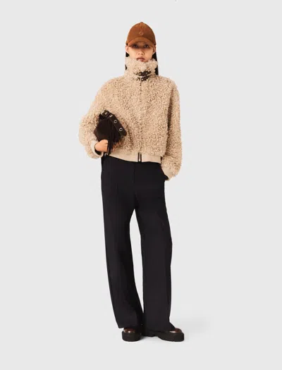 Maje Short Bouclé Jacket In Brown