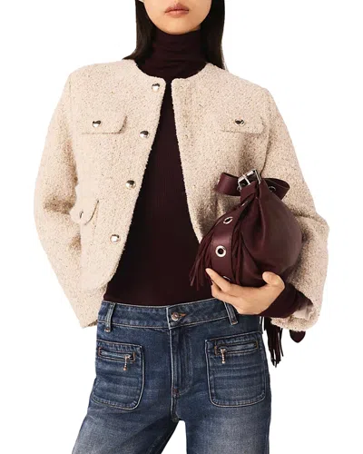Maje Short Boucle Tweed Jacket In Neutral