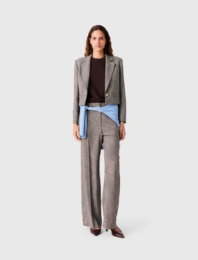 Maje Short Checked Suit Jacket In Brown