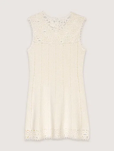 Maje Short Crochet Dress In Blanc