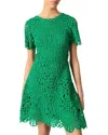 Maje Womens Verts Short-sleeved Cut-out Lace Mini Dress In Green