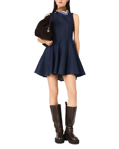 Maje Short Denim Dress With Ruffles In Blue