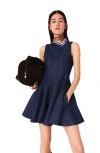 Maje Short Denim Dress With Ruffles In Blue