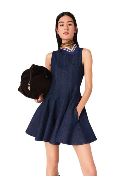 Maje Short Denim Dress With Ruffles In Blue
